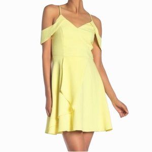 New Adelyn Rae Yvone Yellow Fit and Flare Cold Shoulder Dress Size S